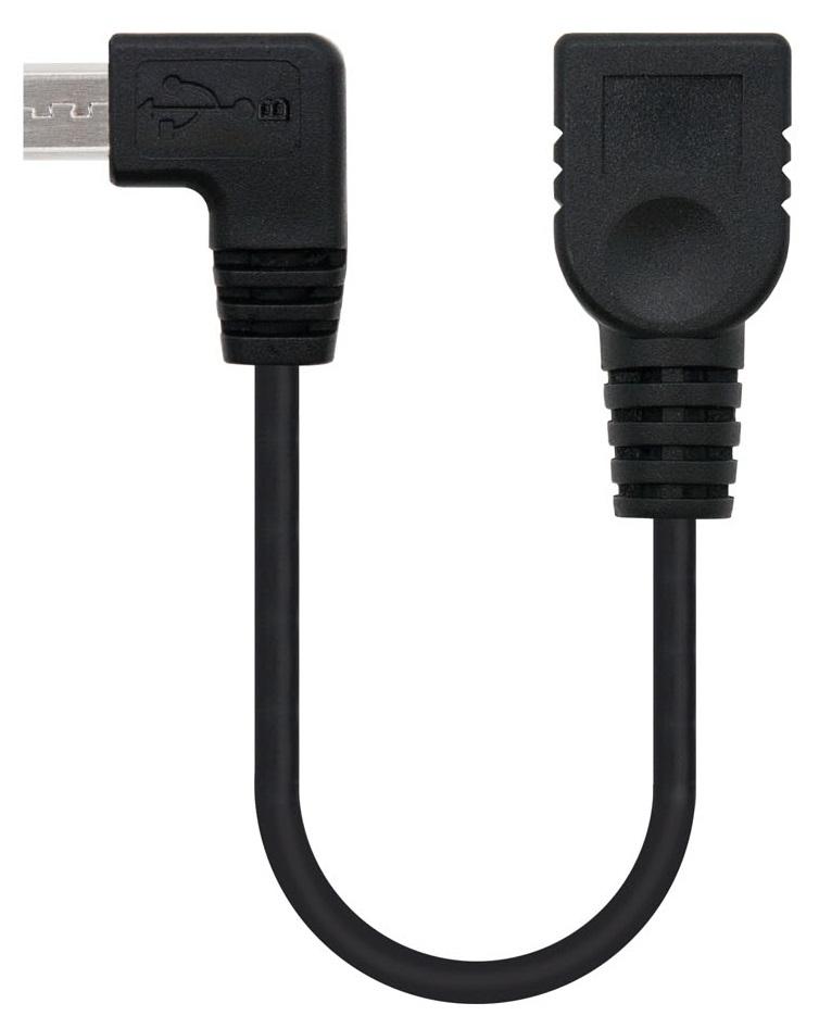 Cabo Adaptador OTG Micro - USB B Macho 90º - USB A Fêmea (15cm) - Nanocable