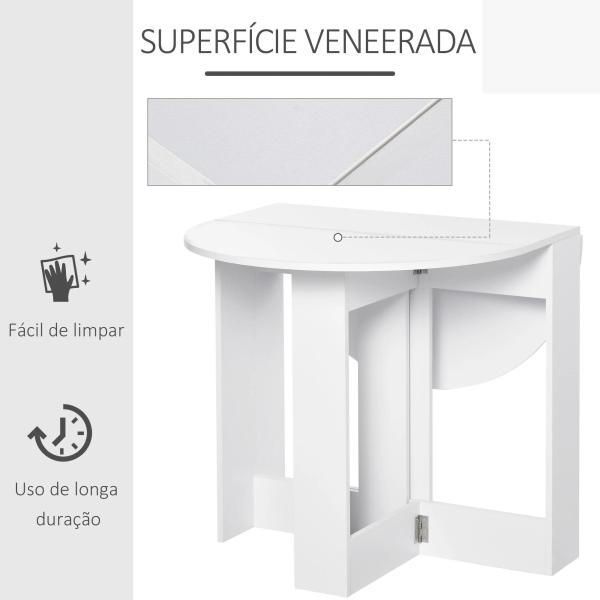 Mesa de Sala de Jantar Dobrável com 2 Laterais Mesa Auxiliar de Madeira para Cozinha Sala de Estar 104x76x73,7 cm Branca