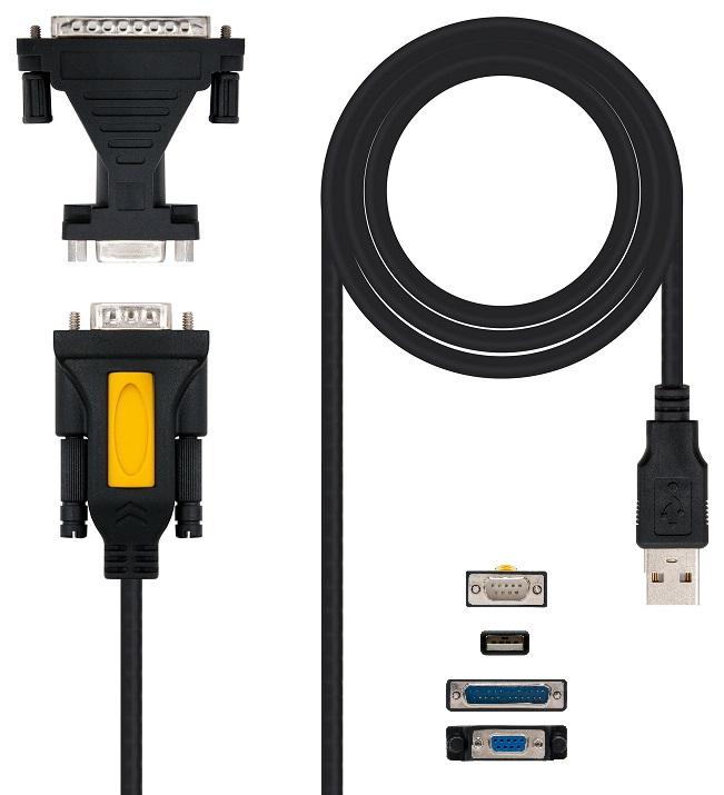 Cabo Adaptador USB A Macho - RS232 DB9 / DB25 Macho (1,8 mts) - Nanocable