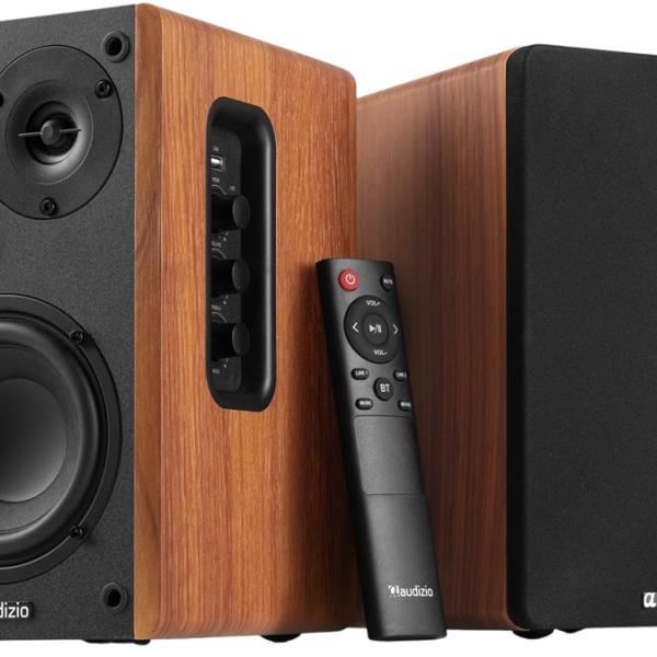 Colunas Amplificadas Estúdio BLUETOOTH 120W Madeira (KS01B) - AUDIZIO