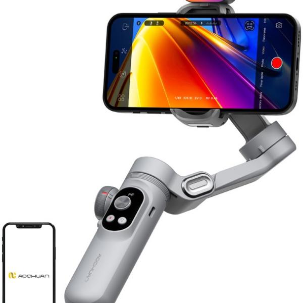 Estabilizador Gimbal X Pro c/ Iluminação RGB (Cinza) - AOCHUAN