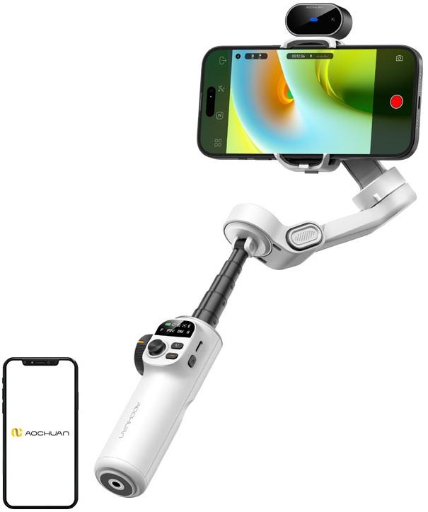 Estabilizador Gimbal X2 c/ Sensor IA (Branco) - AOCHUAN