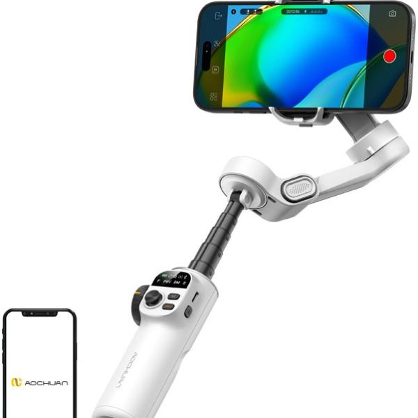 Estabilizador Gimbal X2 c/ Iluminação RGB (Branco) - AOCHUAN