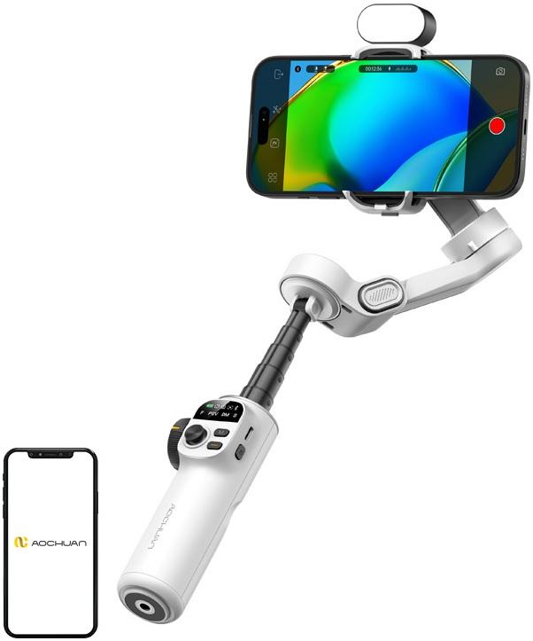 Estabilizador Gimbal X2 c/ Iluminação RGB (Branco) - AOCHUAN