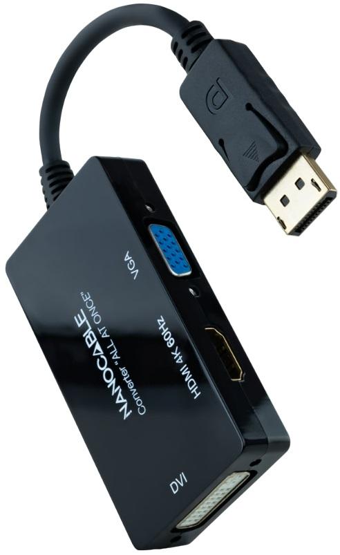 Adaptador Nanocable DisplayPort > HDMI / DVI / VGA 20 CM Preto