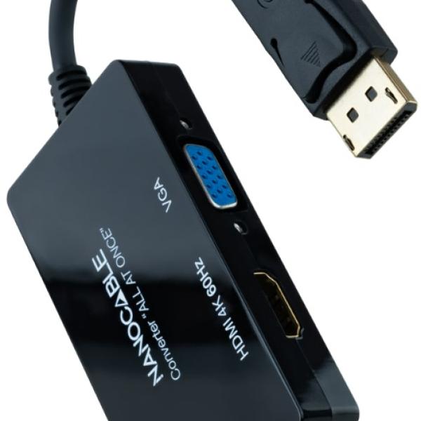 Adaptador Nanocable DisplayPort > HDMI / DVI / VGA 20 CM Preto