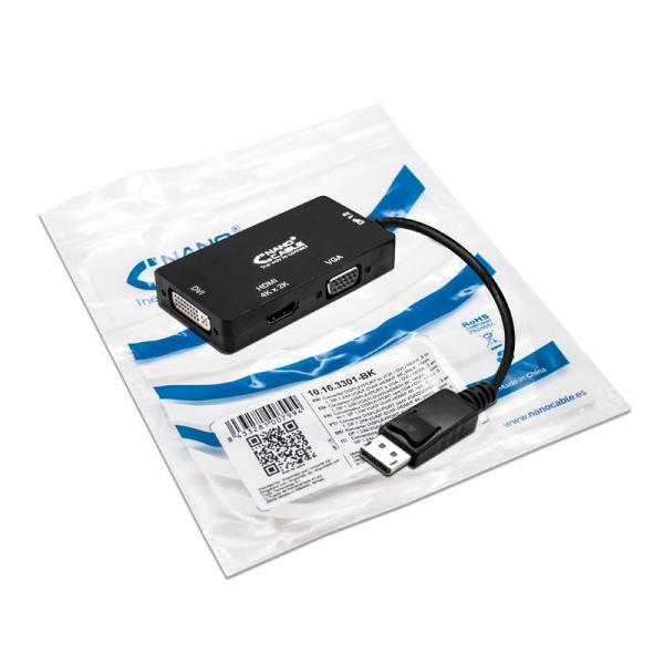 Conversor DisplayPort Macho - VGA/DVI/HDMI Fêmea - Nanocable