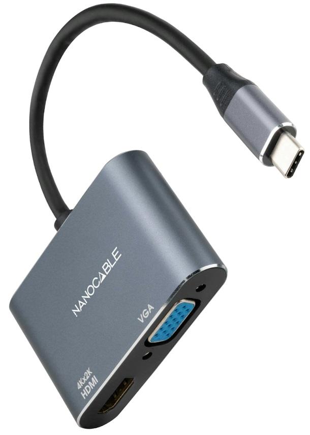 Conversor USB - C - HDMI + VGA Compatível c/ Thunderbolt 3 (Cinzento) - NANOCABLE