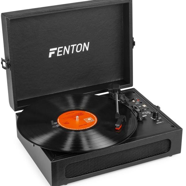 Gira Discos Bluetooth 33/45/78 RPM c/ Coluna (Preto) - FENTON