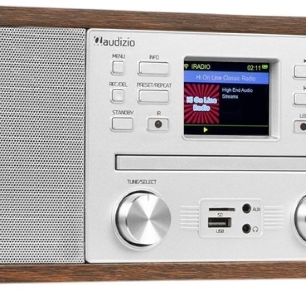 Rádio Digital Avola CD/BT/DAB+/Internet (Castanho Escuro/Prateado) - AUDIZIO