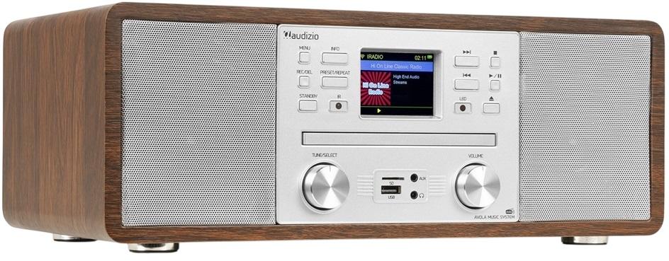 Rádio Digital Avola CD/BT/DAB+/Internet (Castanho Escuro/Prateado) - AUDIZIO