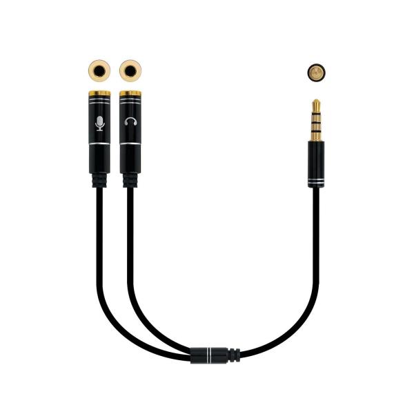 Cabo Jack 3.5mm Macho 4P - 2x Jack 3.5mm Fêmea Stereo (30cm) - Nanocable
