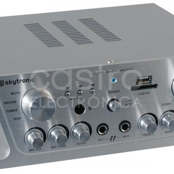 Amplificador de Karaoke (FM/SD/USB/MP3) 2x 50W RMS Cinza - Skytronic