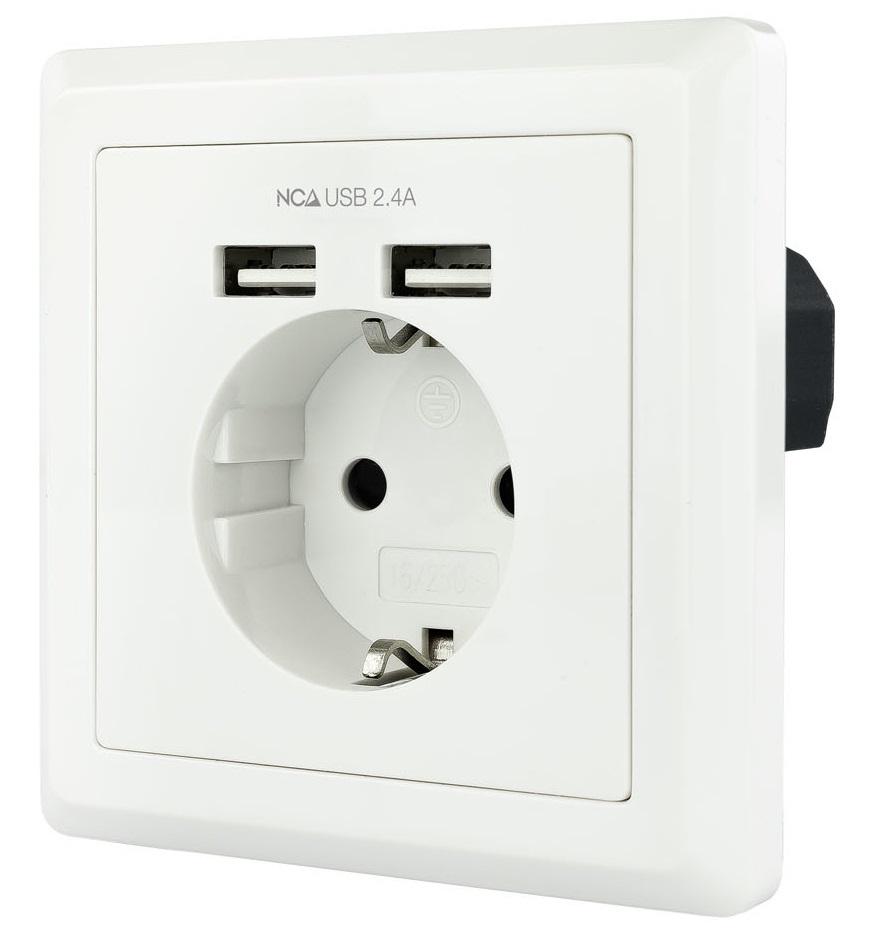 Tomada Interior de Parede c/ 2 USB (Branco) - NANOCABLE