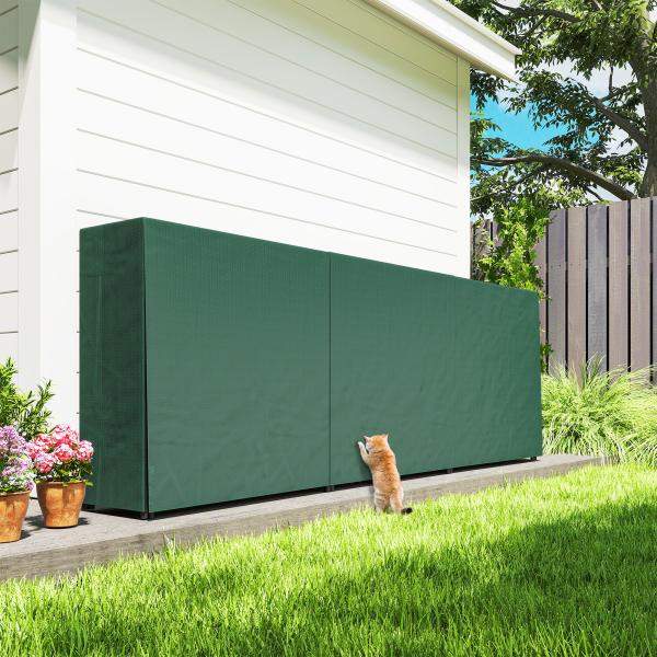 Lenheiro com Cobertura para Interior e Exterior, Carga 300 kg, 300x36x99 cm, Verde - Escuro e Preto