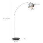Candeeiro de Pé em Forma de Arco com Altura e Comprimento Ajustáveis com Interruptor de Pé 110 - 115x30x170 - 180 cm Prata e Preto