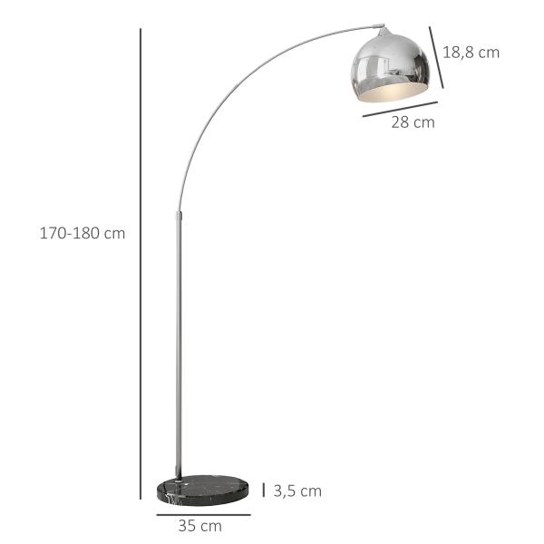 Candeeiro de Pé em Forma de Arco com Altura e Comprimento Ajustáveis com Interruptor de Pé 110 - 115x30x170 - 180 cm Prata e Preto