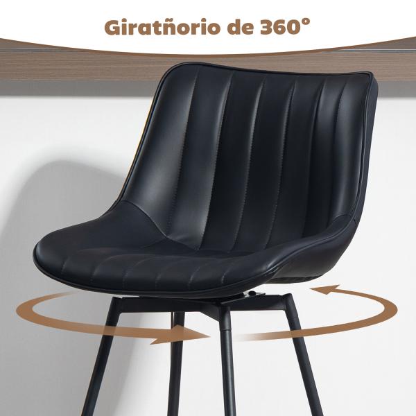 Conjunto de 2 Bancos de Bar Giratórios com Encosto Curvado e Apoio para os Pés Estofados em PU 47x54,5x97,5 cm Preto