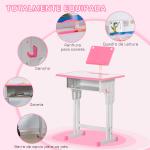Conjunto de Secretária e Cadeira para Crianças com Altura Ajustável 1 Gaveta e 1 Prateleira para Livros 60x45x90 - 120 cm Rosa