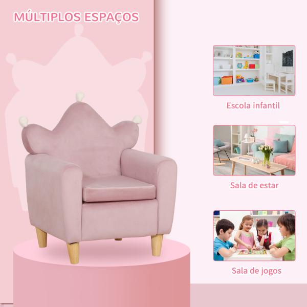 Poltrona Infantil Mini Sofá para Crianças Acima de 3 Anos com Assento Acolchoado Apoio para os Braços 45kg 50x42x58cm Rosa