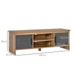Armário de TV para televisores de 42"com 2 compartimentos fechados com portas de metal e 2 estantes 109x35x38 cm Madeira natural e cinza