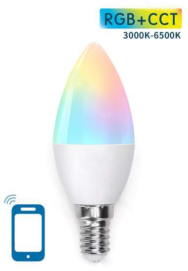 Lampada Smart LED E14 C37 220V 7W RGB + Branco 3000K ~ 6500K Wi - Fi