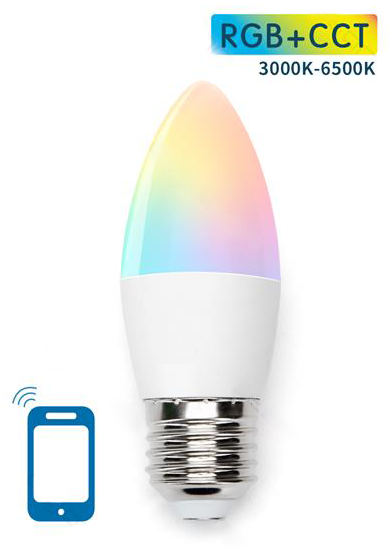 Lampada Smart LED E27 C37 220V 7W RGB + Branco 3000K ~ 6500K Wi - Fi