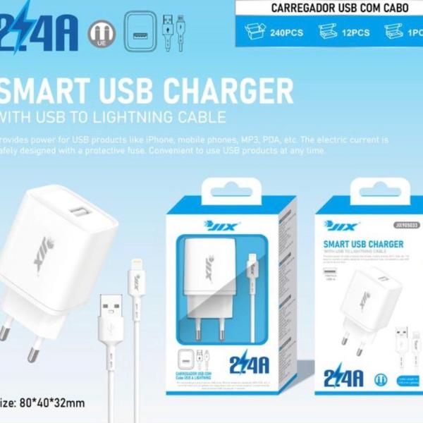 Carregador USB c/ Cabo Lightning 2.4A/1M