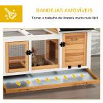 Coelheira de Madeira com Rodas para 1 - 2 Coelhos com Teto Abatível Bandeja Amovível 108x58x73,5 cm Madeira e Branco