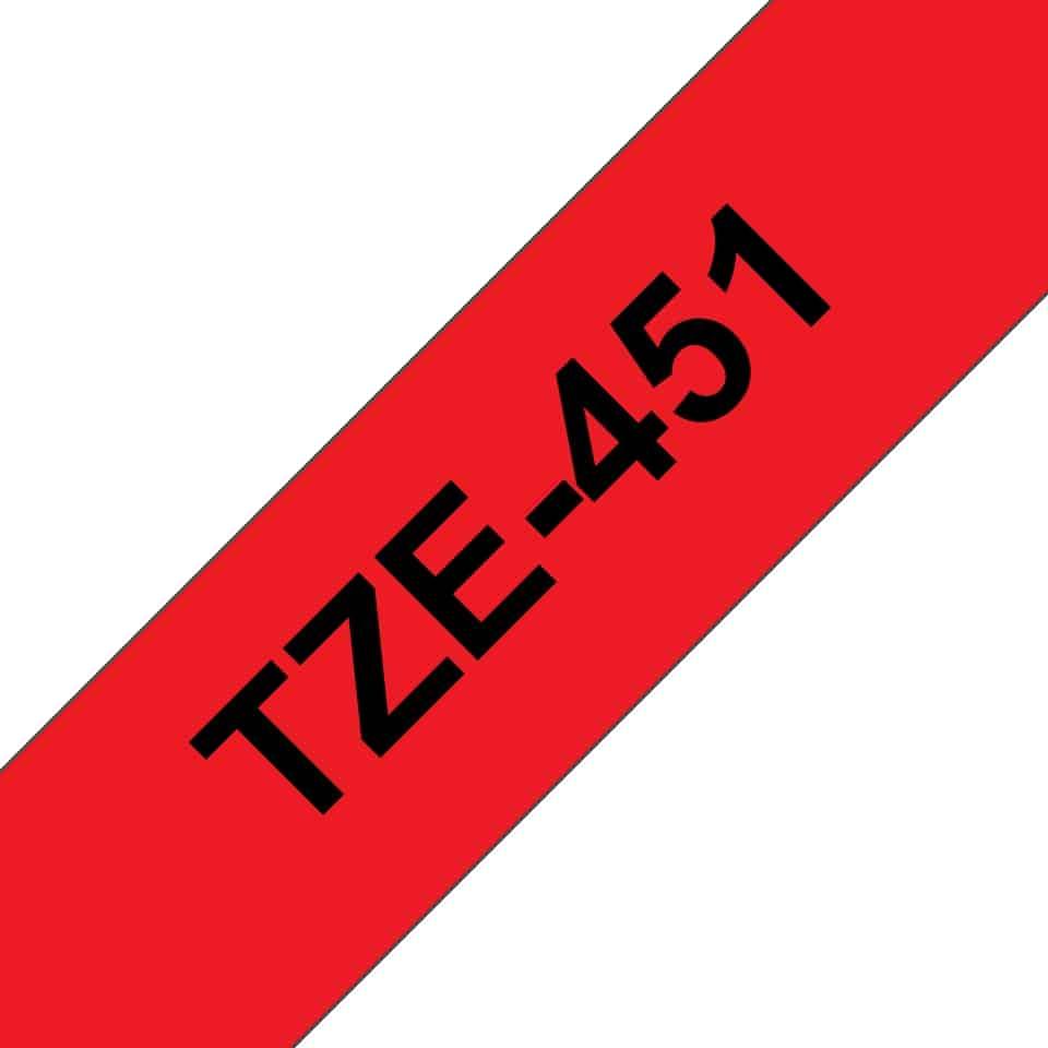 Fita Compatível Brother TZe451 Laminada Texto Preto em Fundo Vermelho 24mm x 8 metros — Recondicionado