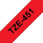 Fita Compatível Brother TZe451 Laminada Texto Preto em Fundo Vermelho 24mm x 8 metros — Recondicionado