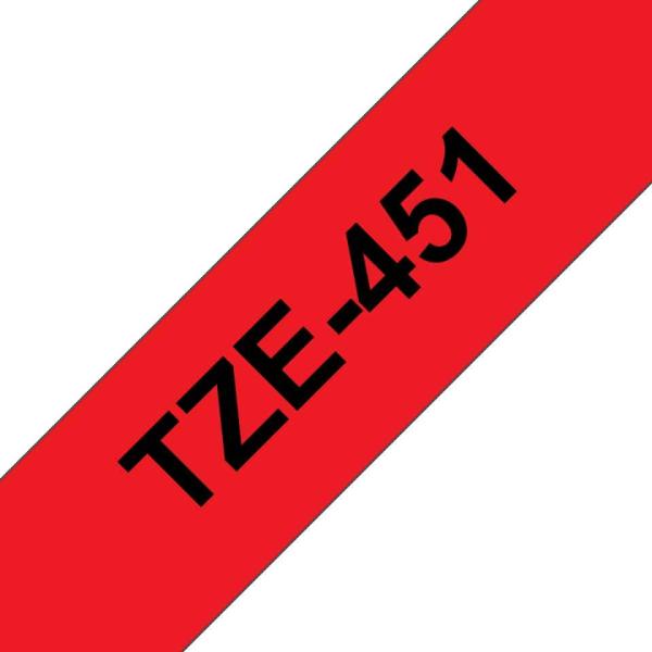 Fita Compatível Brother TZe451 Laminada Texto Preto em Fundo Vermelho 24mm x 8 metros — Recondicionado