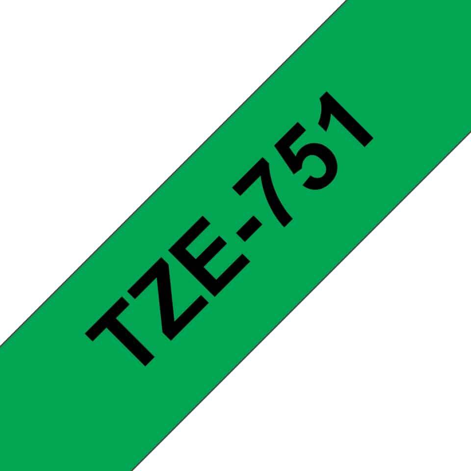 Fita Compatível Brother TZe751 Laminada Texto Preto em Fundo Verde 24mm x 8 metros — Recondicionada