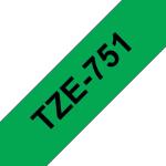 Fita Compatível Brother TZe751 Laminada Texto Preto em Fundo Verde 24mm x 8 metros — Recondicionada