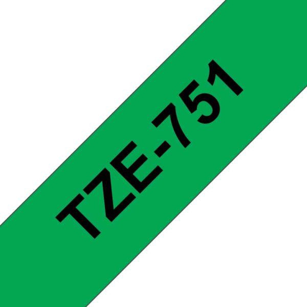 Fita Compatível Brother TZe751 Laminada Texto Preto em Fundo Verde 24mm x 8 metros — Recondicionada