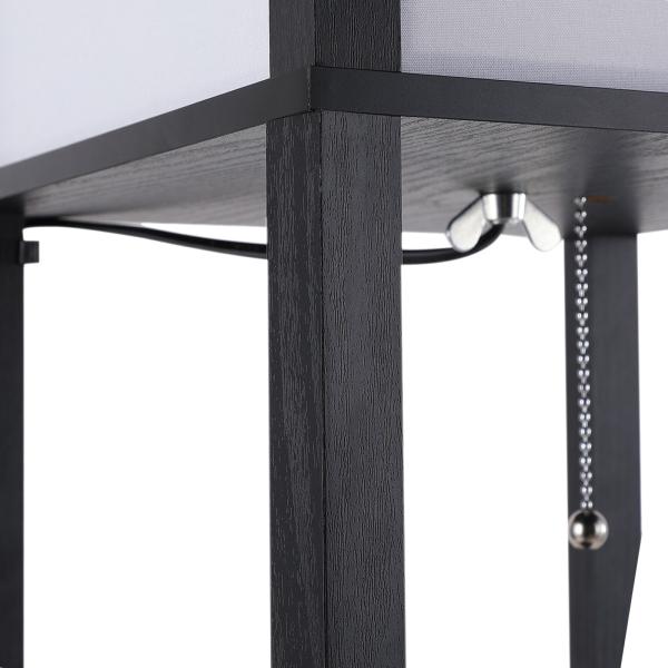 Candeeiro de Pé de Madeira com 3 Prateleiras De Armazenamento para Lâmpada E27 Potência Máx. 40W Candeeiro Moderno para Sala de Estar Dormitório 26x26x160cm Preto
