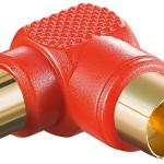 Ficha Adaptadora 90º RCA Macho - RCA Femea (Vermelho)