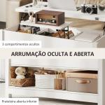 Mesa de Centro Elevatória e Extensível com Compartimentos Ocultos e Prateleira Aberta 100x90x64 cm Branco