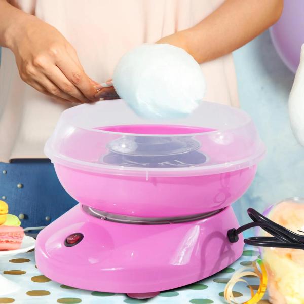 Máquina de Algodão Doce Potência 450W - 550W Doce com Colher Medidora e 10 Palitos de Bambu 27x26x18cm Rosa