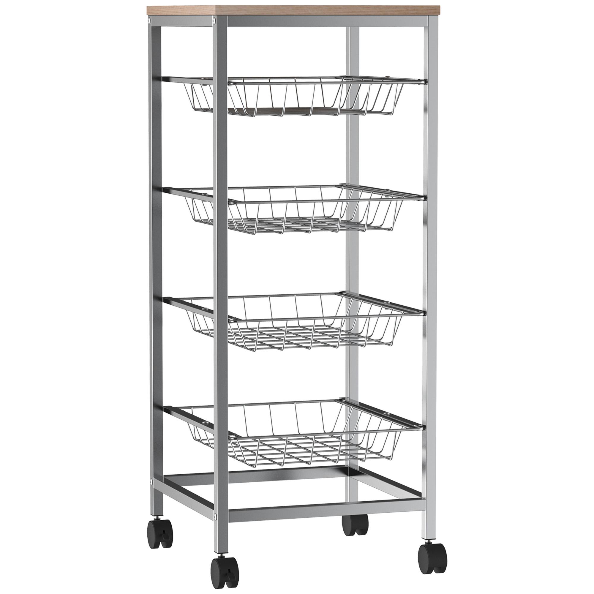 Carrinho de cozinha com rodinhas 5 níveis de carga 20kg 36,5x36,5x89 cm