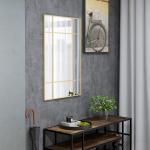 Espelho de Parede Retangular 90x60 cm com Moldura de Metal Espelho Decorativo para Sala Quarto Entrada Dourado