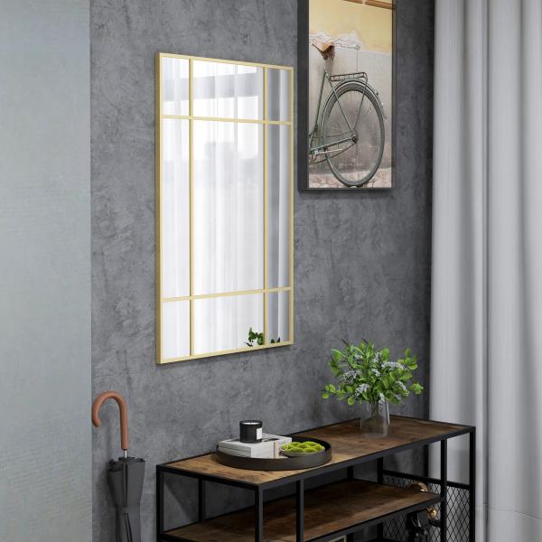 Espelho de Parede Retangular 90x60 cm com Moldura de Metal Espelho Decorativo para Sala Quarto Entrada Dourado