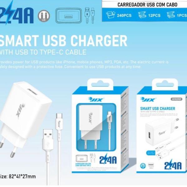 Carregador USB c/ Cabo Type-C 2.4A/1M