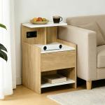 Mesa de Cabeceira Moderna Mesa de Cabeceira com Entrada USB Tomada Elétrica Gaveta e Prateleiras 40x40x60 cm Madeira