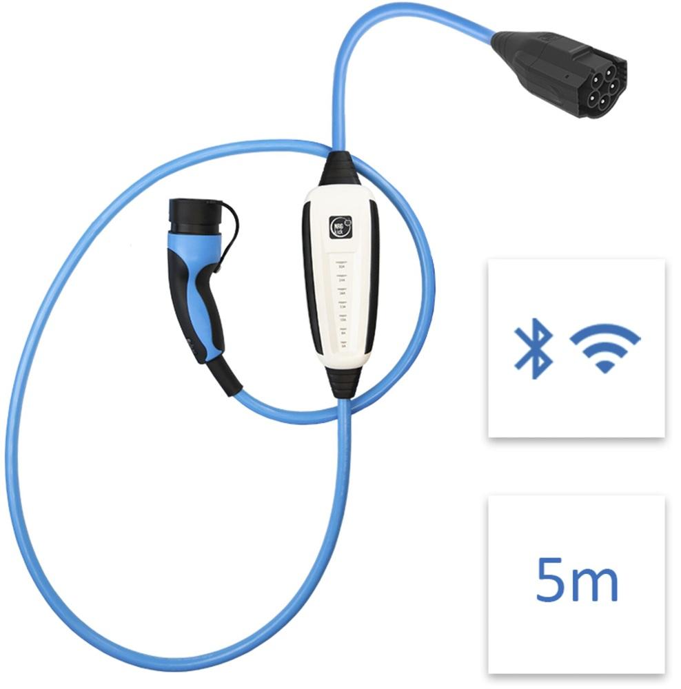 Cabo de Carregamento WLAN + Bluetooth p/ Veículos Elétricos Tipo 2 / 22kW / 32A / 5m - NRGKICK