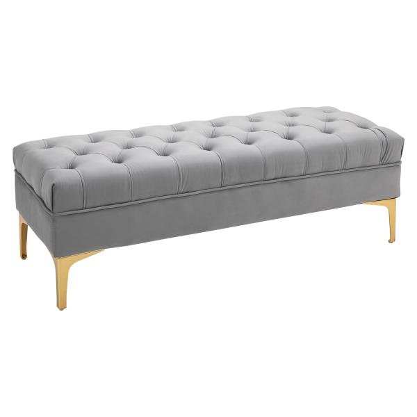 Banco de Pé de Cama com Assento Acolchoado e Pés Metálicos Banco para Entrada Corredor Capacidade 120 kg 118x45x42 cm Cinza