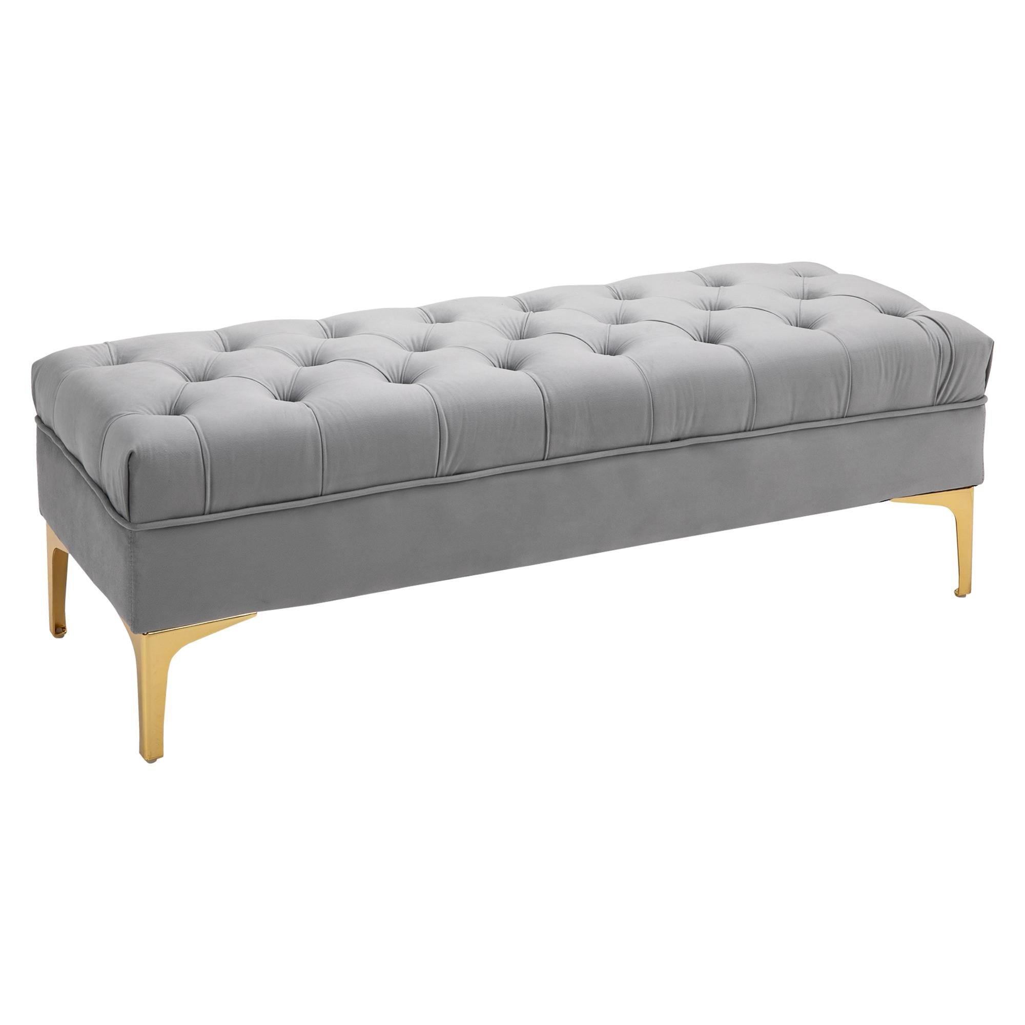 Banco de Pé de Cama com Assento Acolchoado e Pés Metálicos Banco para Entrada Corredor Capacidade 120 kg 118x45x42 cm Cinza