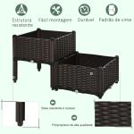 Conjunto de 2 Floreiras Quadradas Floreiras para Flores e Vegetais com Orifícios de Drenagem e Pés Altos 40x40x26 - 44cm Marrom