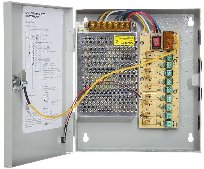 Caixa Segurança / Fonte Alimentação Comutada 12VDC 100W 8A (9 Saídas)