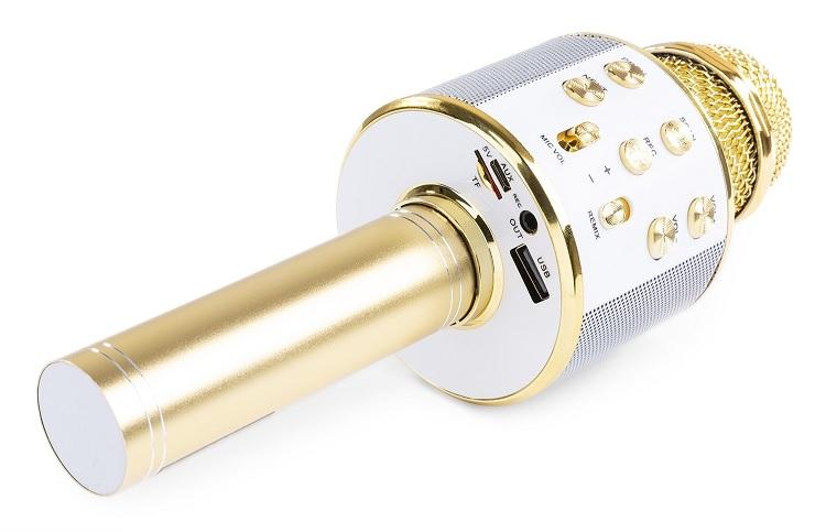 Microfone s/ Fios p/ Karaoke c/ Coluna/Bluetooth/MP3 (Dourado) KM01 - MAX